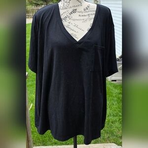 Womens Plus Size 3X Black V Neck Short Sleeve Pocket Tee Shirt T-shirt Basic Top
